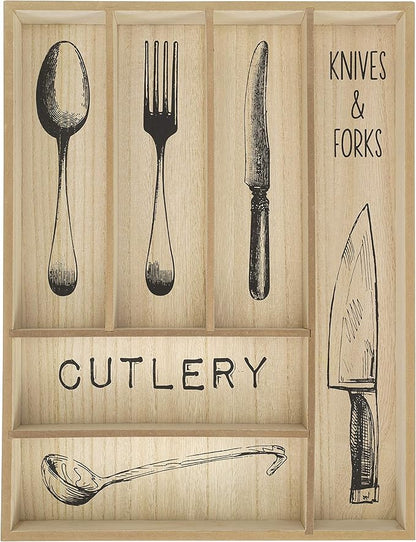 Rustic Wood Cutlery Tray – 6 Slot Flatware Organizer for Kitchen Drawers | Farmhouse Style Silverware & Utensil Storage