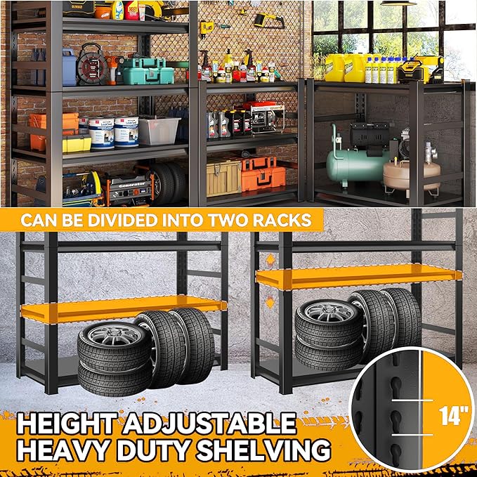 Heavy Duty Garage Shelving Unit, 6-Tier Adjustable Metal Storage Shelves, High-Capacity Storage Rack, 3000LBS Utility Shelf for Garage & Basement, Tool Organization, Warehouse, 82" H, Black