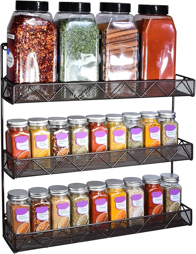 AMT 3 Tier Nail Rack, Pack Metal Wall Mount Organizer, Essential Oils Organizer, Pantry Cabinet Door Shelf Storage.Hanging Display for Spice Jars, Sauces, Cosmetic Beauty Bottles
