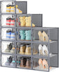HOMIDEC Shoe Storage, 12 Pack Shoe Organizer for Closet, Shoe Boxes Clear Plastic Stackable Shoe Containers with Lids for Size 13