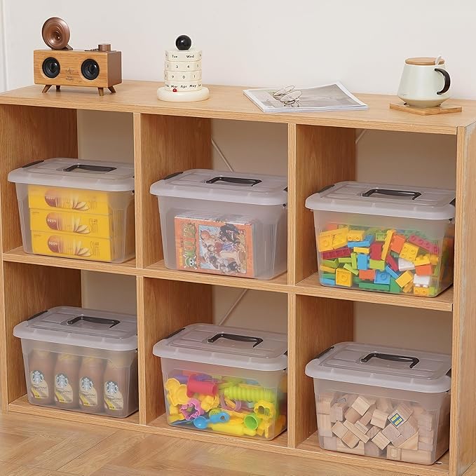 Citylife 4 Packs 13.7 QT Storage Bins with Lids Clear Plastic Bins with Grey Handle Stackable Storage Containers for Organizing