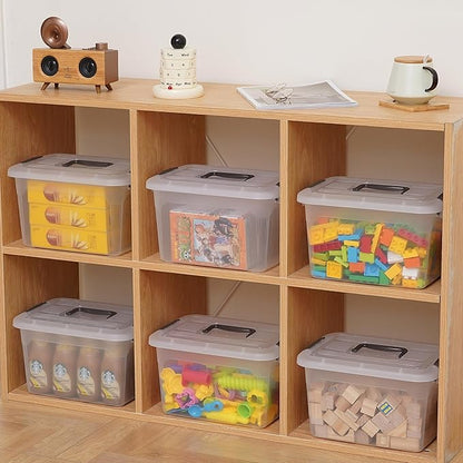 Citylife 6 Packs 8.5 QT Storage Bins with Lids Clear Plastic Bins with Grey Handle Stackable Storage Containers for Organizing