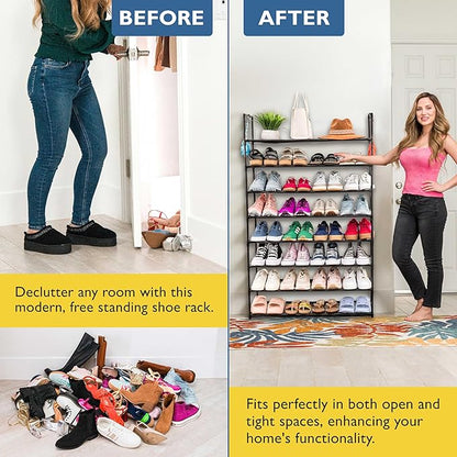Sundaze Shoe Rack - 8 Tier Shoe Rack for Front Door Entrance, Sturdy Tall Shoe Organizer for Closet, Bedroom, Entryway, Garage, Non Woven Fabric Shelf, Black, Holds Up to 40 Pairs