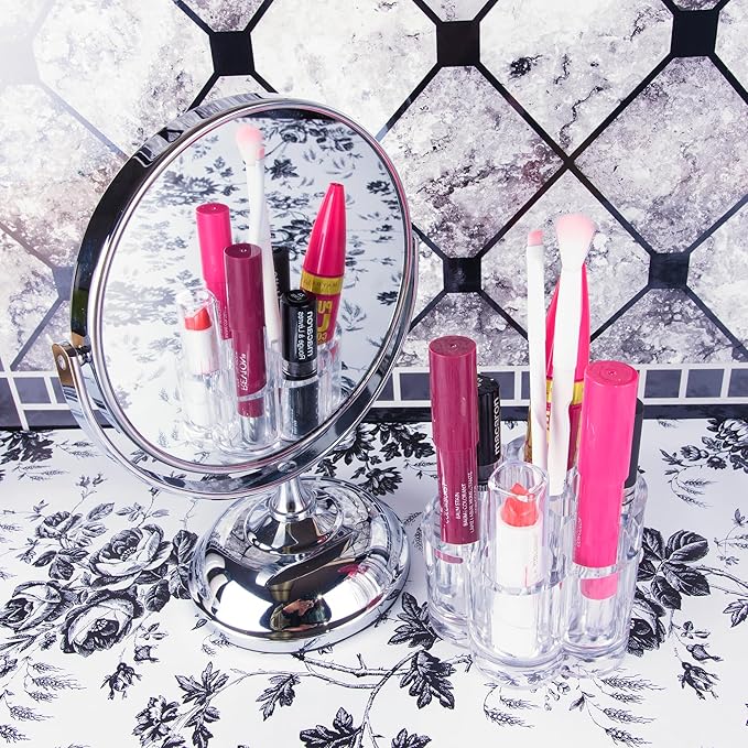 Super Z Outlet Clear Acrylic Flower Cosmetic and Makeup Nail Brush Lip Gloss Holder Compact Stand with 12 Slot Spaces Organizer