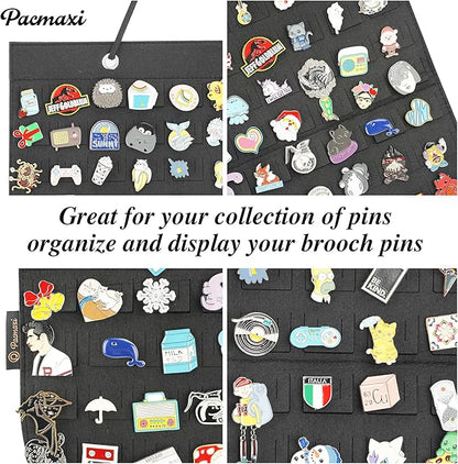 PACMAXI Hanging Brooch Pin Organizer, Display Pins Storage Case, Brooch Collection Storage Holder, Holds Up to 96 Pins.(Not Include Any Accessories) (Black, Small)