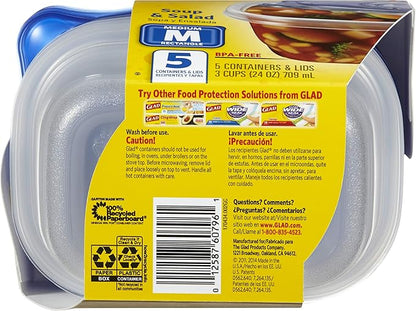 Glad GladWare Medium Rectangle Food Storage Containers with Lids, BPA Free Plastic for Soups Salads and Meal Prep, Airtight Leak Resistant, Microwave Dishwasher Freezer Safe, 24 Oz, 5 Count - 6 Pack