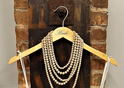 NAHANCO BG20017 Bridal Hanger Set, Natural Wood Hangers with Black Imprint (Bride and Groom), 17” (2 Piece Set)