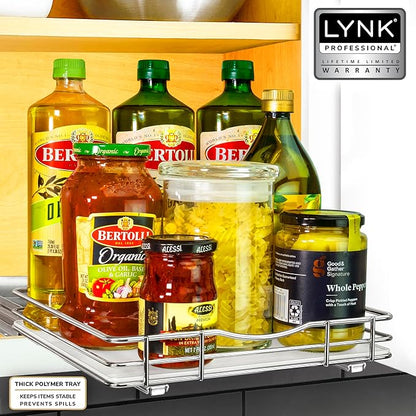 LYNK PROFESSIONAL® Pull Out Spice Organization for Cabinets - 10-3/8 inch Wide – Spice Rack for Inside Cabinets, Slide Out Spice Rack Organizer for cabinet – Pull Out Spice Rack, Sliding 1 Tier Chrome