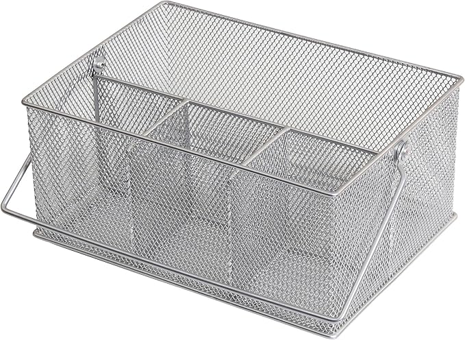 YBM HOME Mesh Silver Condiment Caddy/Kitchen Supply, Utensil, Silverware Organizer Cutlery Holder Flatware Storage Napkin Holder (Silver, 1)