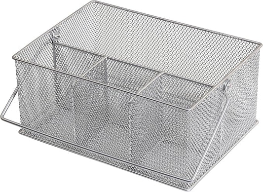 YBM HOME Mesh Silver Condiment Caddy/Kitchen Supply, Utensil, Silverware Organizer Cutlery Holder Flatware Storage Napkin Holder (Silver, 1)