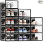SEE SRPING XX-Large Shoe Storage Box Fit Size 14, Clear Plastic Stackable Shoe Organizer for Closet, Shoe Rack Sneaker Containers Bins Holders, Drawer Organize Unit, 12 Pack Black