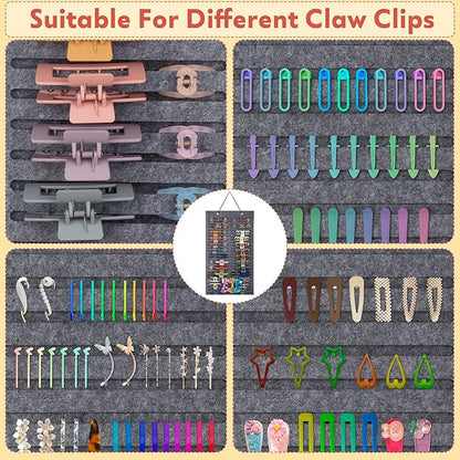 Women Hanging Hair Clip Organizer Display Hair Bows Stand Hanger Claw Clip Storage (Grey)
