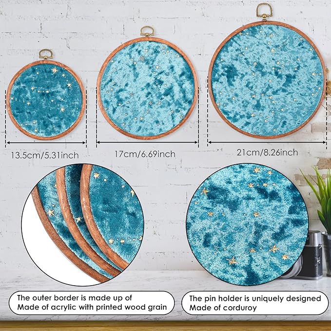 3Pcs Corduroy Pin Display Board, Corduroy Wall Hanging Brooch Jewelry Storage Display, 3 Size Vintage Enamel Pin Display Holder for Brooches Enamel Pins Necklace Jewelry (Blue)