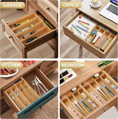 Silverware Organizer, 10 Inch Utensil Organizer Kitchen Drawer Organizer Bamboo Silverware Holder Cutlery Tray Organizer in Drawer Flatware Organizer Tray(5 slots, Natural