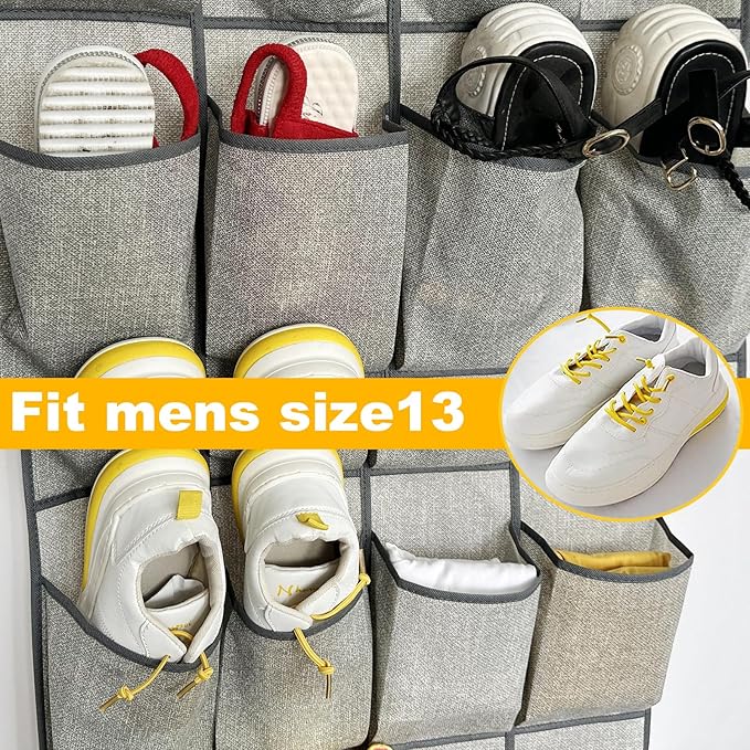 homyfort 2 Pack Over the Door Shoe Organizer, Hanging Shoe Rack Storage Holder with 48 Large Pockets for Closet Door (Grey)