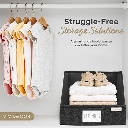 VIVIDECOR Open Front Trapezoid Closet Bins 12x12x10 – Closet Shelf Organizer for Folded Clothes, Easy Access Fabric Storage Baskets – Black, 3 Pack