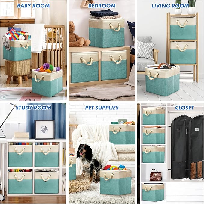 Simple Houseware 13" x 13" Large Fabric Storage Cubes for Closet and Cube Organizer, 3 Pack, Turquoise