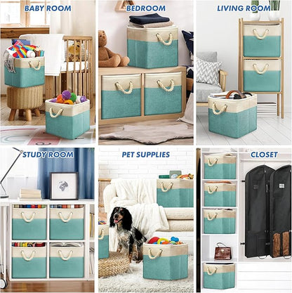 Simple Houseware 13" x 13" Large Fabric Storage Cubes for Closet and Cube Organizer, 3 Pack, Turquoise