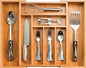 Bambüsi Bamboo Expandable Drawer Organizer for Utensils - Adjustable Cutlery Tray with Dividers for Silverware, Flatware, and Knives in Kitchen, Bedroom, or Living Room Storage Organization