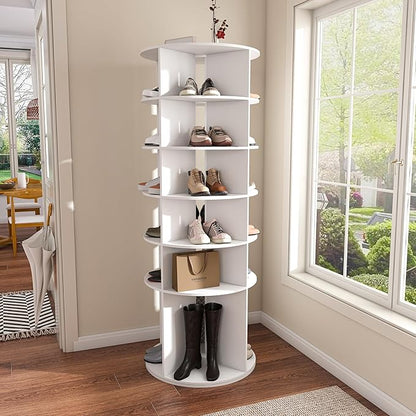 Runboll 6-Tier Rotating Shoe Rack Tower Spinning Shoe Display Lazy Susan Storage Tower, Free Standing 360 Revolving Shoe Organizer for Living Room Entryway Doorway
