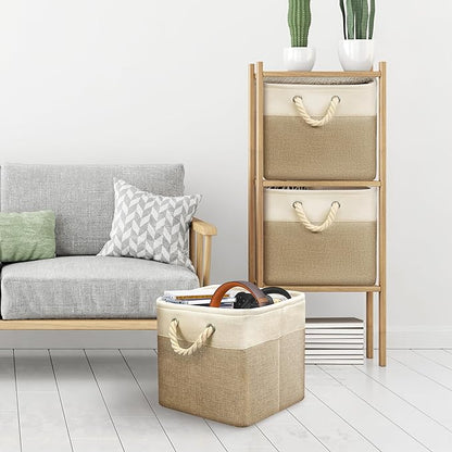 Simple Houseware 13" x 13" Large Fabric Storage Cubes for Closet and Cube Organizer, 3 Pack, Beige
