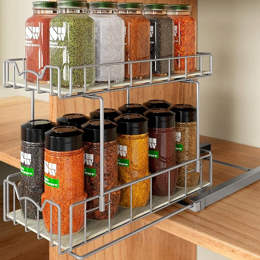 Simple Houseware 2-Tier Spice Rack Slide Out Wire Basket Drawer Organizer, Silver