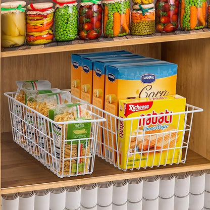 iPEGTOP Wire Storage Freezer Baskets, Set of 4 Large 15.4" Farmhouse Organizer Storage Bins Fridge Basket Rack with Handles for Kitchen Cabinets, Pantry, Office, Bathroom Organization - White