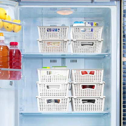 Simple Houseware Plastic Stackable Storage Basket Pantry Organizer, 6 Pack, 14.5" x 8.5" x 3.5", White