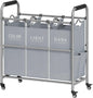 Tajsoon 3 Bag Laundry Sorter Cart, Laundry Hamper Sorter Basket with Heavy Duty Lockable Rolling Wheels for Clothes Storage, Grey & White