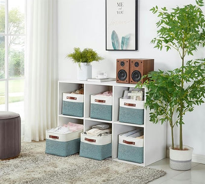 DECOMOMO Storage Bins, Large Fabric Storage Baskets for Shelves, Decorative Linen Closet Organizer, 15 x 11 x 9.5 inches (Green & White, 4 Pack)