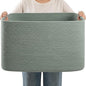 75L Green Cotton Rope Storage Basket, Large Rectangle Laundry Hamper with Handles, 22”x17”x12” Woven Blanket and Toy Basket for Living Room, Bedroom and Nursery