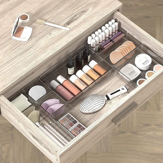Simple Houseware 30 PCS Clear Plastic Drawer Organizers Set, 5-Size for Makeup, Bathroom, Bedroom and Office