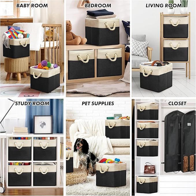 Simple Houseware 13" x 13" Large Fabric Storage Cubes for Closet and Cube Organizer, 3 Pack, Black