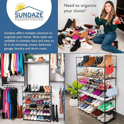 Sundaze Shoe Rack - 6 Tier Metal Shoe Rack for Front Door Entrance, Sturdy Tall Shoe Organizer for Closet, Bedroom, Entryway, Garage, Black Metal Shoe Shelf, Holds Up to 30 Pairs