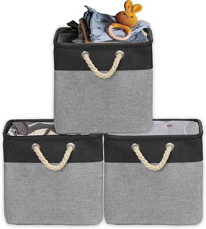 Simple Houseware 13" x 13" Large Fabric Storage Cubes for Closet and Cube Organizer, 3 Pack, Dark Gray