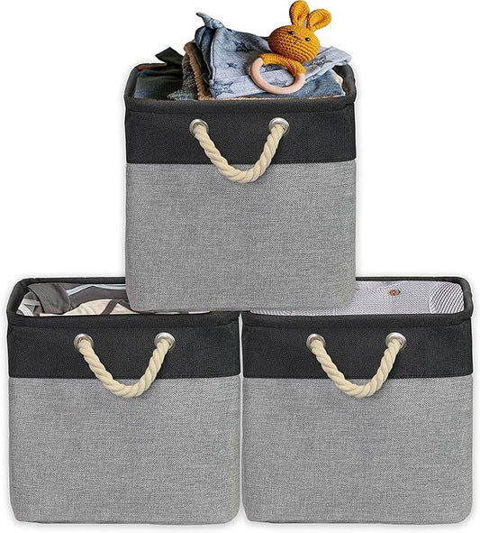 Simple Houseware 13" x 13" Large Fabric Storage Cubes for Closet and Cube Organizer, 3 Pack, Dark Gray