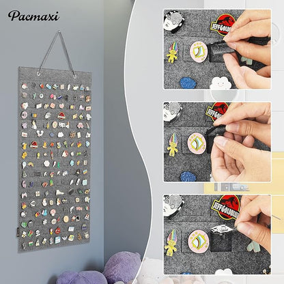 PACMAXI Hanging Brooch Pin Organizer, Display Pins Storage Case, Brooch Collection Storage Holder, Holds Up to 96 Pins.(Not Include Any Accessories) (M-170 Slots, Light Grey, Medium)