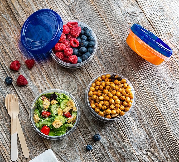 ELEGANT DISPOSABLES Twist Top Deli Containers Food Storage Containers Blue Screw on Lid Reusable Stackable Leakproof Airtight, pack of 20-8 oz containers