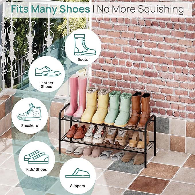 viewcare Shoe Rack for Closet, 2-Tier Long Shoe Rack for Entryway & Garage, Sturdy Metal Construction, Shoe Organizer Holds 6-10 Pairs