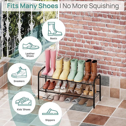 viewcare Shoe Rack for Closet, 2-Tier Long Shoe Rack for Entryway & Garage, Sturdy Metal Construction, Shoe Organizer Holds 6-10 Pairs