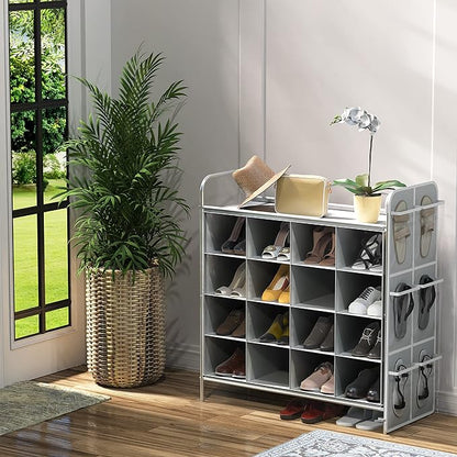 Simple Houseware 4-Tier 16 Cube Shoe Cubby Rack Organizer, Gray