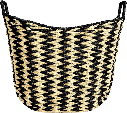 Household Essentials Zigzag Woven Paper Rope Basket, Black and Natural