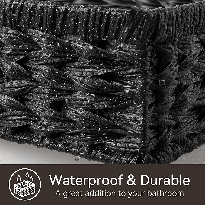 GRANNY SAYS Wicker Basket for Organizing, Wicker Storage Baskets for Shelves, Woven Baskets for Pantry Storage, Shallow Basket, Black, 1Pack