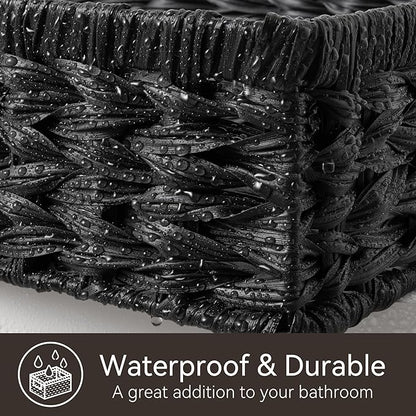 GRANNY SAYS Wicker Basket for Organizing, Wicker Storage Baskets for Shelves, Woven Baskets for Pantry Storage, Shallow Basket, Black, 1Pack