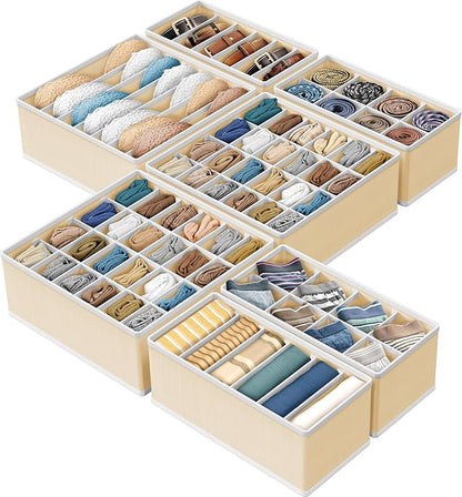 Simple Houseware Closet Underwear Organizer Drawer Divider Assorted 7 Pieces, Beige