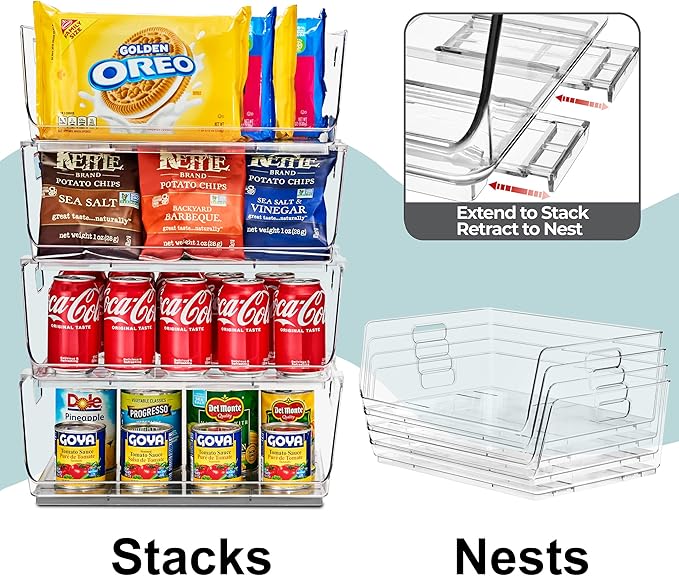 Sorbus Stackable Storage Bins Open Front - Clear Storage Bins - Pantry Bins for Storage and Organization - Acrylic Stackable Bins for Kitchen - Clear Pantry Organizer Bins (Large 2 Pack)