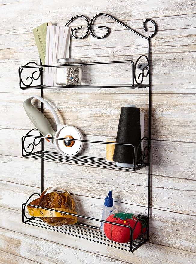 DII Farmhouse Vintage Decorative Metal Pantry Spice Rack Organizer, 11Lx2.6Wx18H, 3 Tier Spice Rack - Rustic
