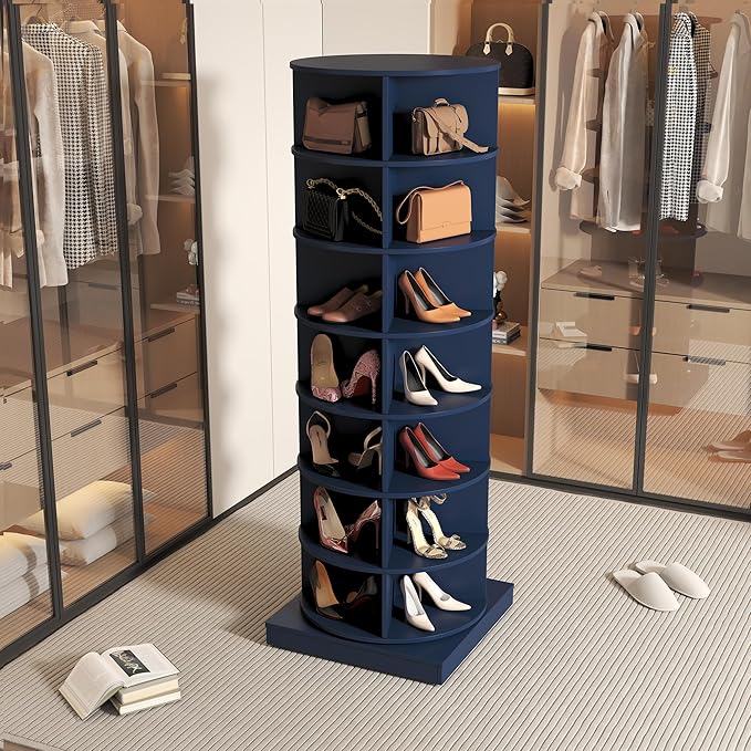 Rotating Shoe Rack Tower, 360-Degree Circular Storage Organizer for Shoes and Handbags, Vertical Space-Saving Cabinet for Entrance Hall, Independent Rotating Shoe Shelf(B-Blue)