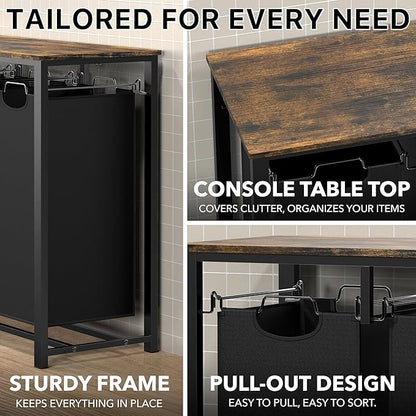 Simple Houseware 3-Section Laundry Sorter with Tabletop Shelf, 3 Pull-Out 10-Gallon Hampers, Metal Frame Laundry Organizer for Bedroom, Bathroom, Rustic Brown