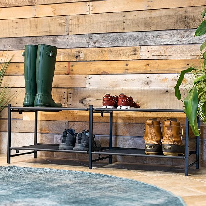 Teal Triangle Aspen Double Shoe Rack Storage Organizer | Sturdy Two-Tier Shoe Caddy for Floor Use | Heavy Duty Shoe Storage Rack for Entryway or Closet | Durable & Space-Saving Shoe Organizer